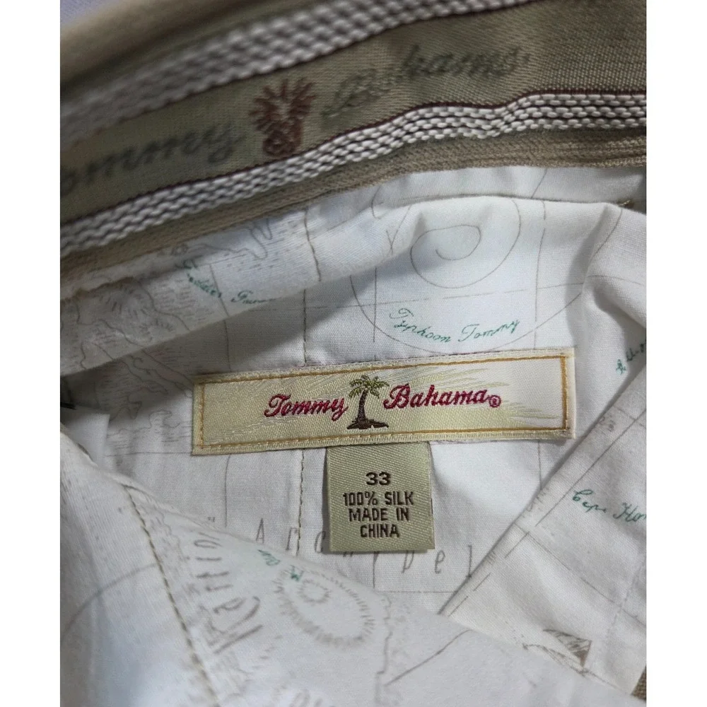 Tommy Bahama Shorts Mens 32 Beige 100% Silk Pleated Dress Tropical Old Money